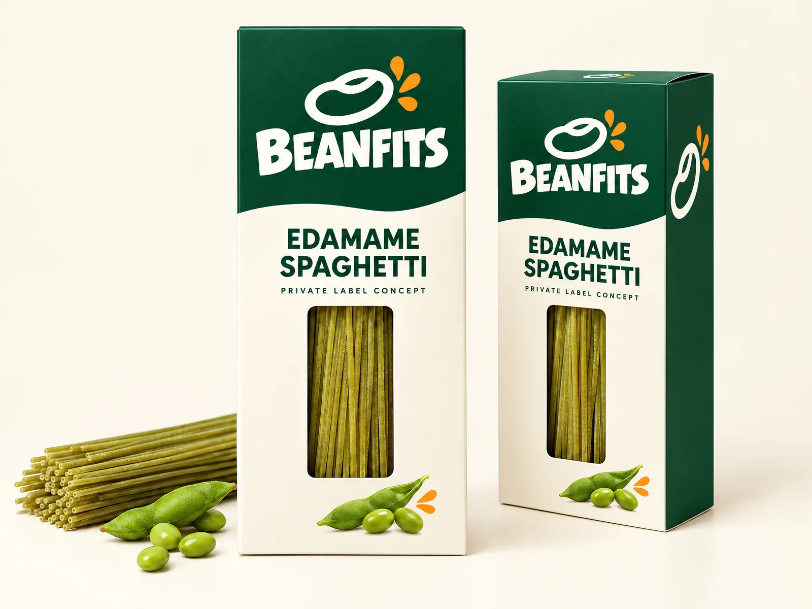 Illustrative retail carton packaging concept for Edamame Spaghetti