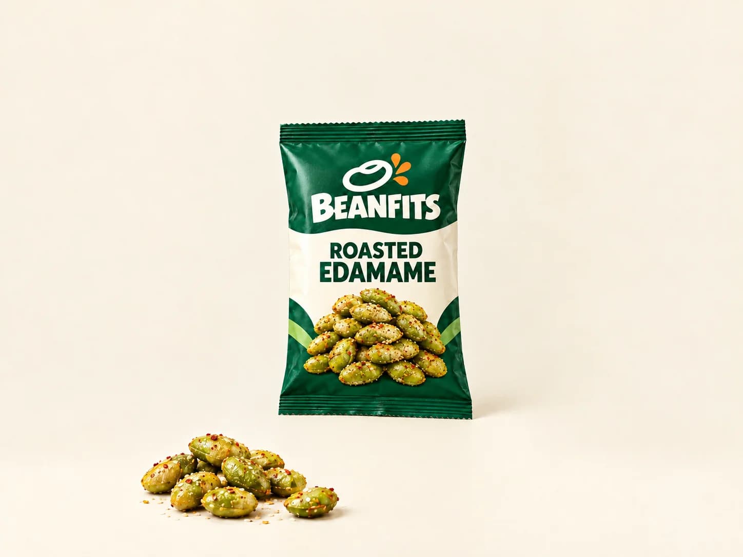 Иллюстративный концепт пакета BEANFITS для обжаренного эдамаме