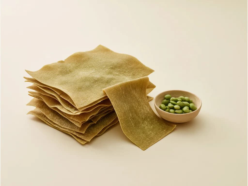 Edamame lasagne sheets with a bowl of edamame beans