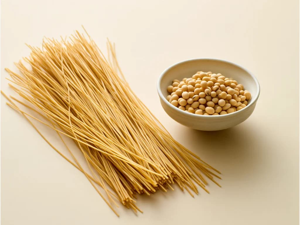 Soybean spaghetti with a bowl of soybeans